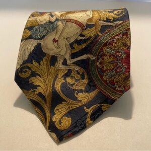 Villa Bugatti 100% Italian Silk Tie Navy Gold Classical Baroque Horses Renaissan